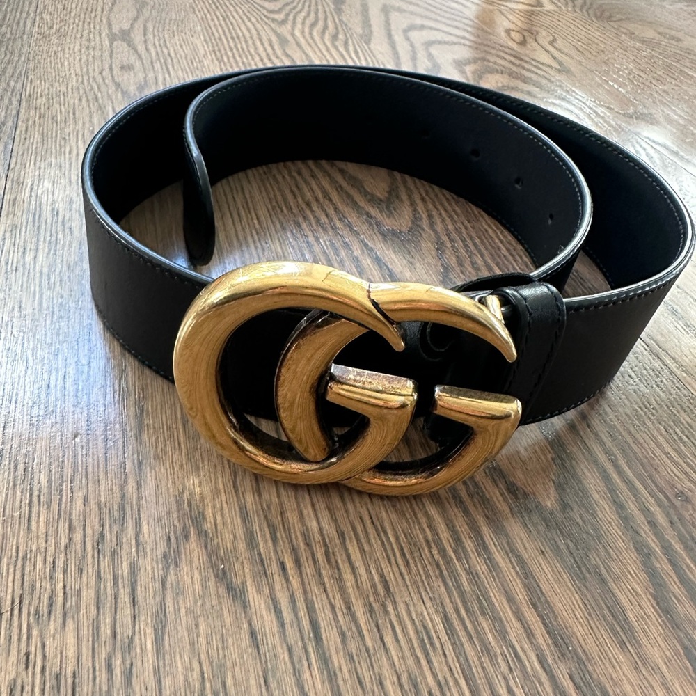 Gucci Black GG Marmont Wide Belt